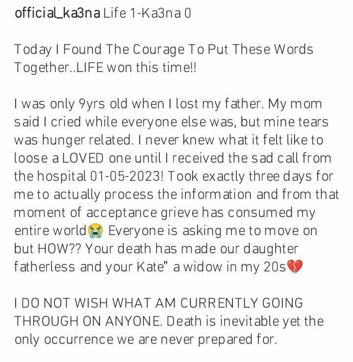 Ka3na speaks on husband's death 
