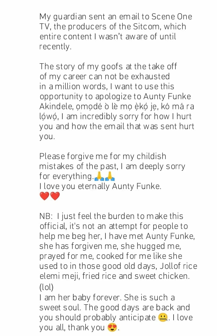 Juliana Olayode apologises to Funke Akindele