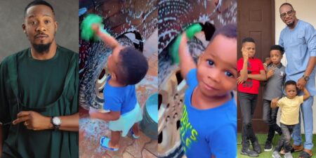 Junior Pope's son washes his car