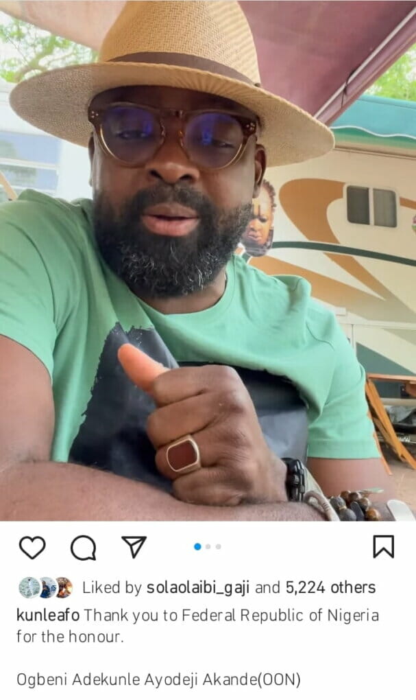Kunle Afolayan receives Officer of the Order of Nigeria