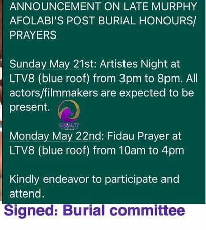 Murphy Afolabi's post burial 