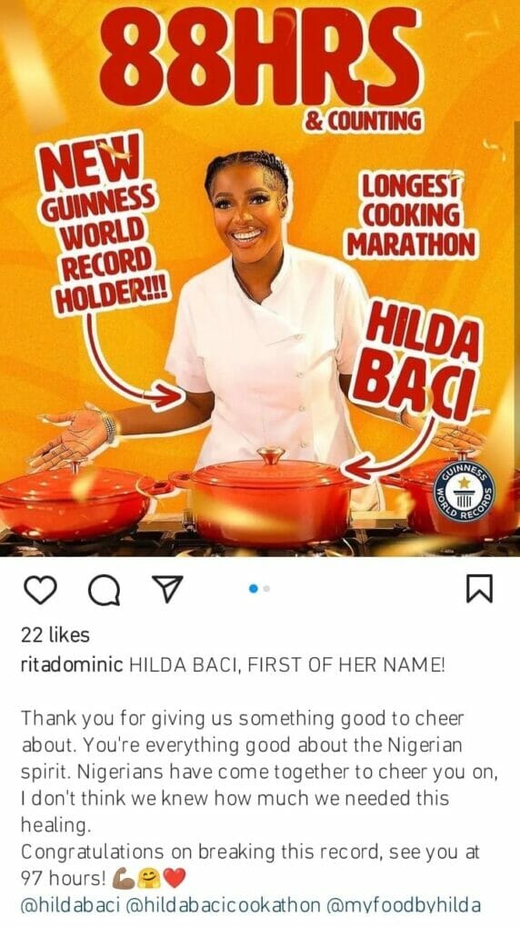 Celebrities congratulate Hilda Baci for breaking Guinness World Record