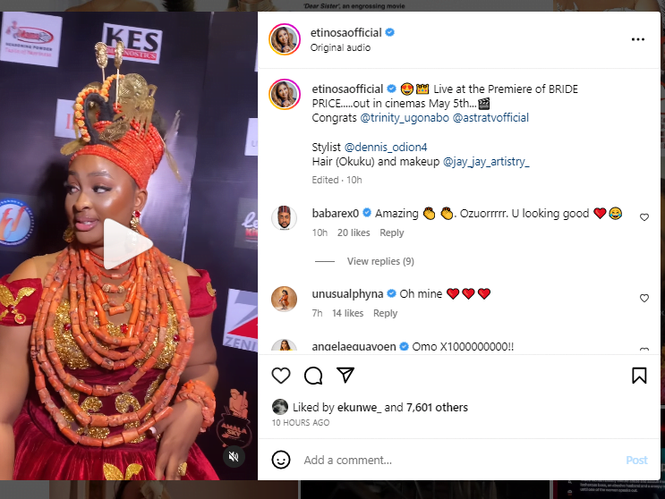 Etinosa Idemudia turns heads with her outfit to a movie premiere