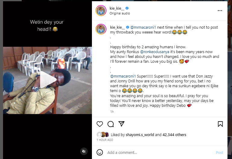 Kiekie pens heartfelt note to Mr macaroni as she shares his throwback pictures