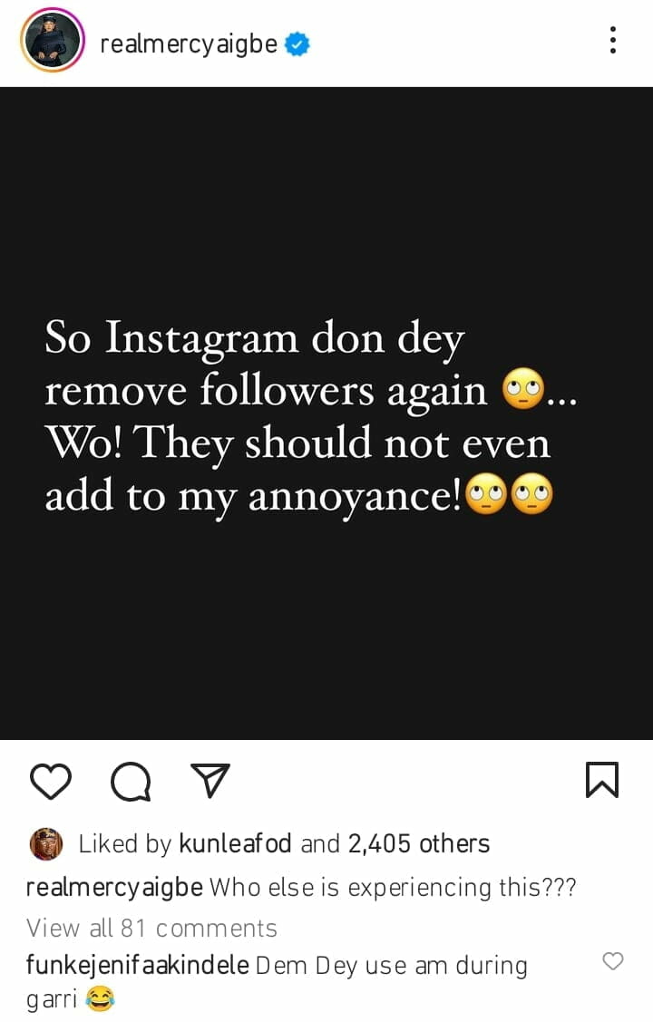 Mercy Aigbe laments over Instagram