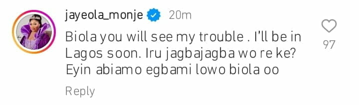 Jayeola Monje threatens Biola Bayo 