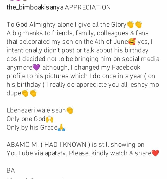 Bimbo Akisanya pens appreciation post