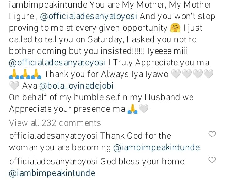 Bimpe Akintunde expresses gratitude to Toyosi Adesanya