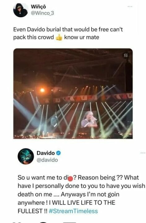 Davido replies Burna Boy's fan who wish him death