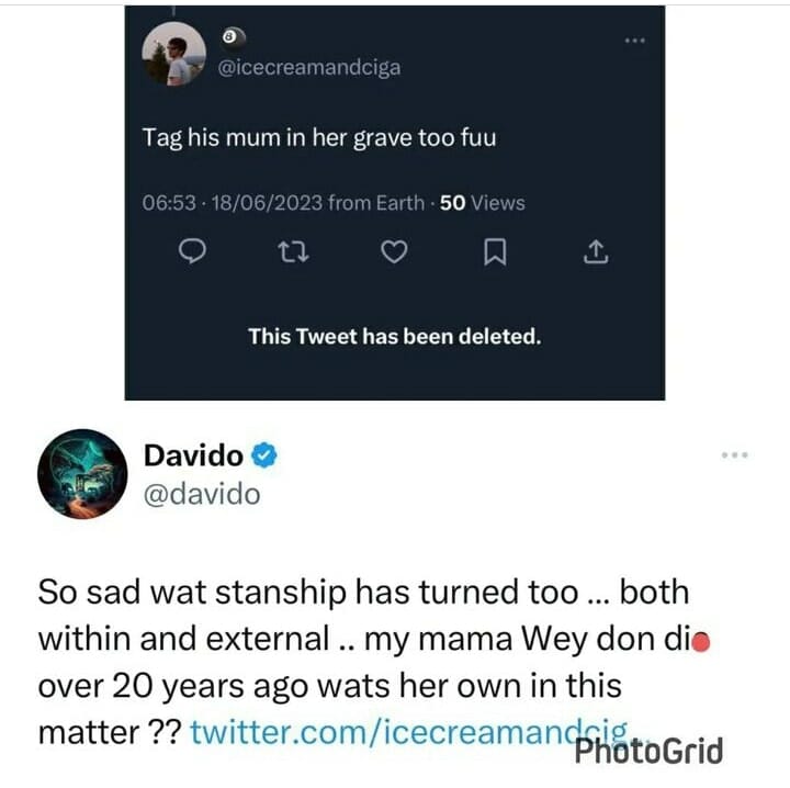 Davido replies Burna Boy's fan who wish him death