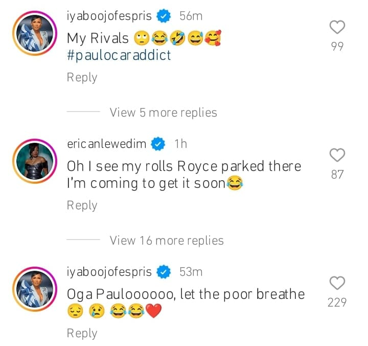 Iyabo Ojo reacts as Paulo Okoye shows off his cars