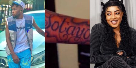 Mayowa Adeshina shows his love for Sotayo Gaga, tattoos her name on his arms