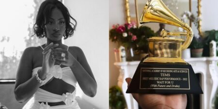 Tems receives her Grammy award