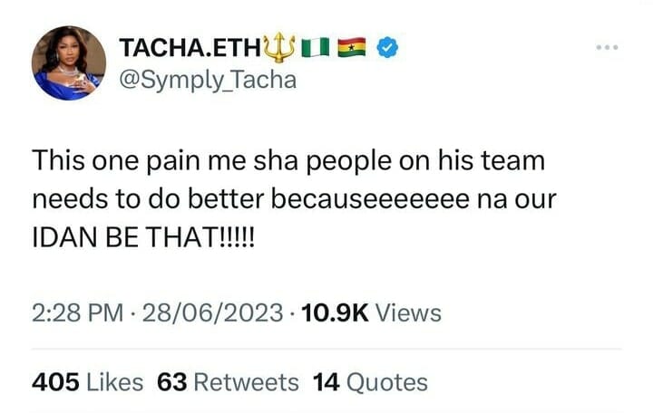 Tacha weighs in on Davido's cheating scandal