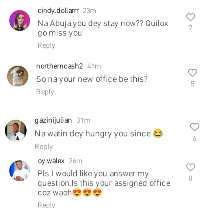 Eniola Badmus receives query as she shows off luxury office