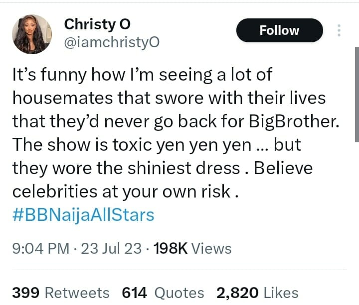 Christy O reacts to All Stars show unveiling of housemates