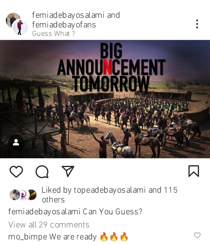 Femi Adebayo teases big announcement