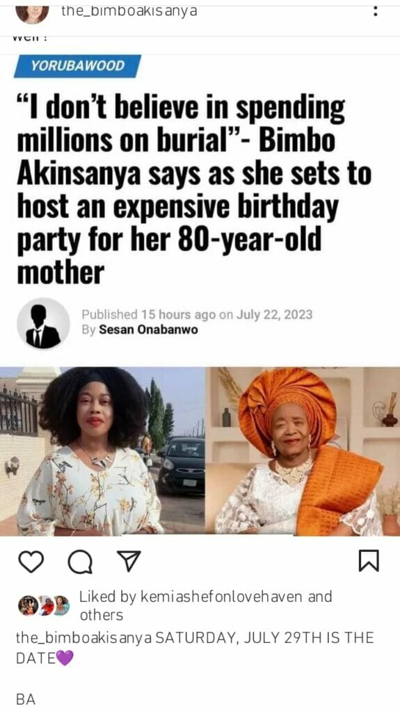 Bimbo Akisanya to throw lavish party for her mother