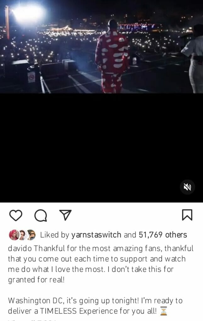 Davido appreciates his fans following performance in Afronation
