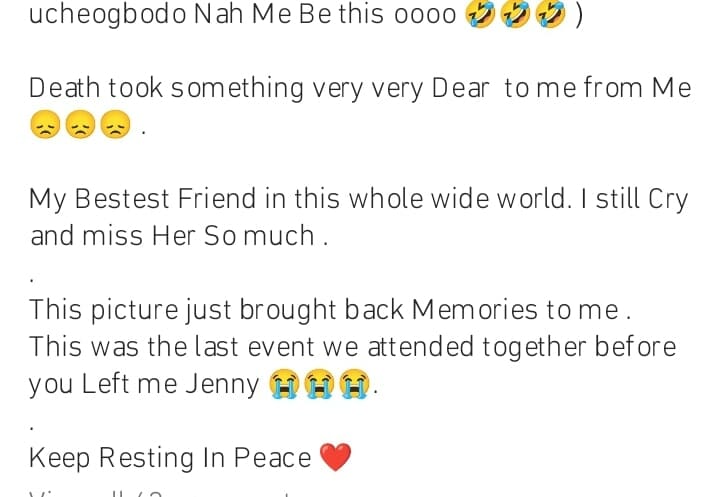 Uche Ogbodo grieves over her best friend