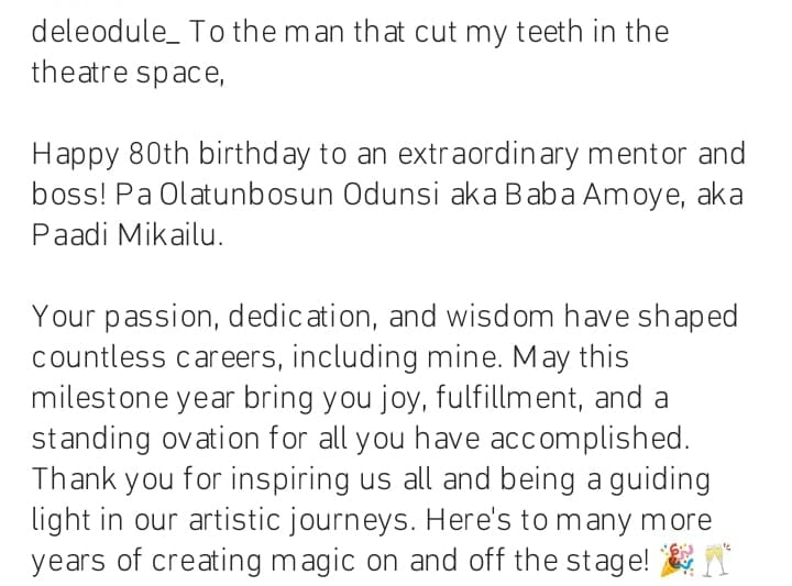 Dele Odule marks Pa Olatunbosun Odunsi 80th birthday