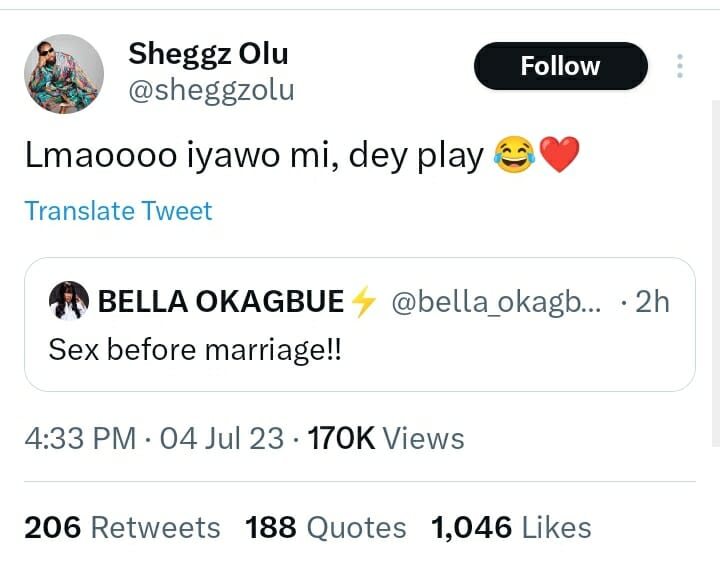 Sheggz laughs at Bella following her revelation on sex before marriage