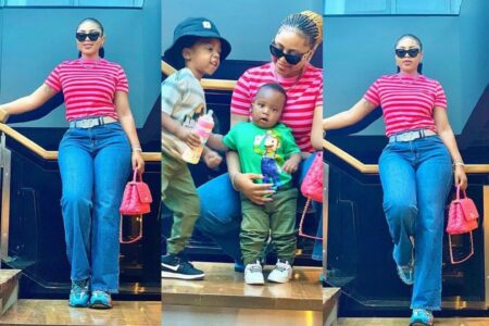 Regina Daniels styled by her son
