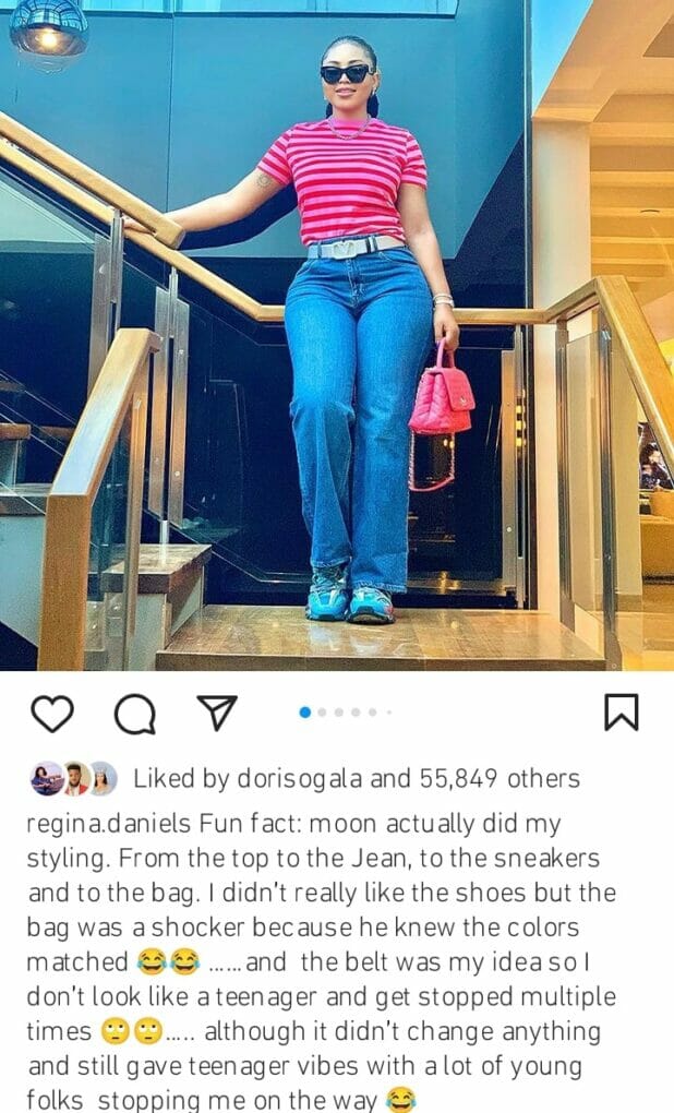 Regina Daniels styled by her son