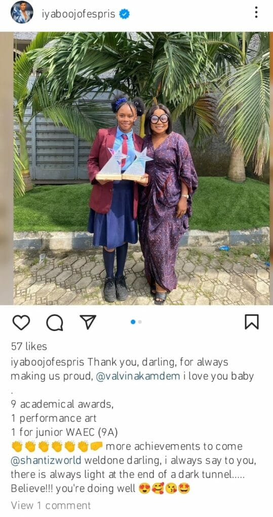Iyabo Ojo celebrates Shantiz daughter as she bags academic awards