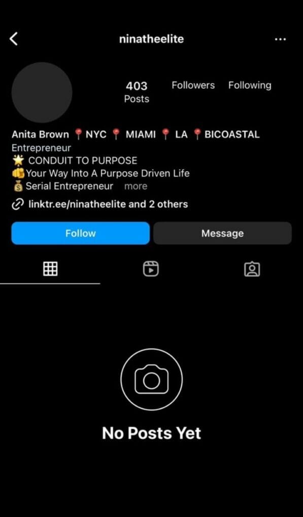 Anita Brown's Instagram suspended