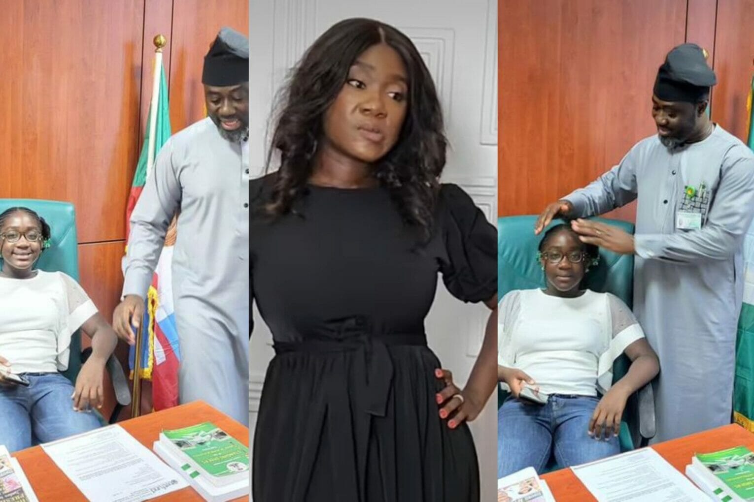Mercy Johnson reacts as daughter storms husband's office