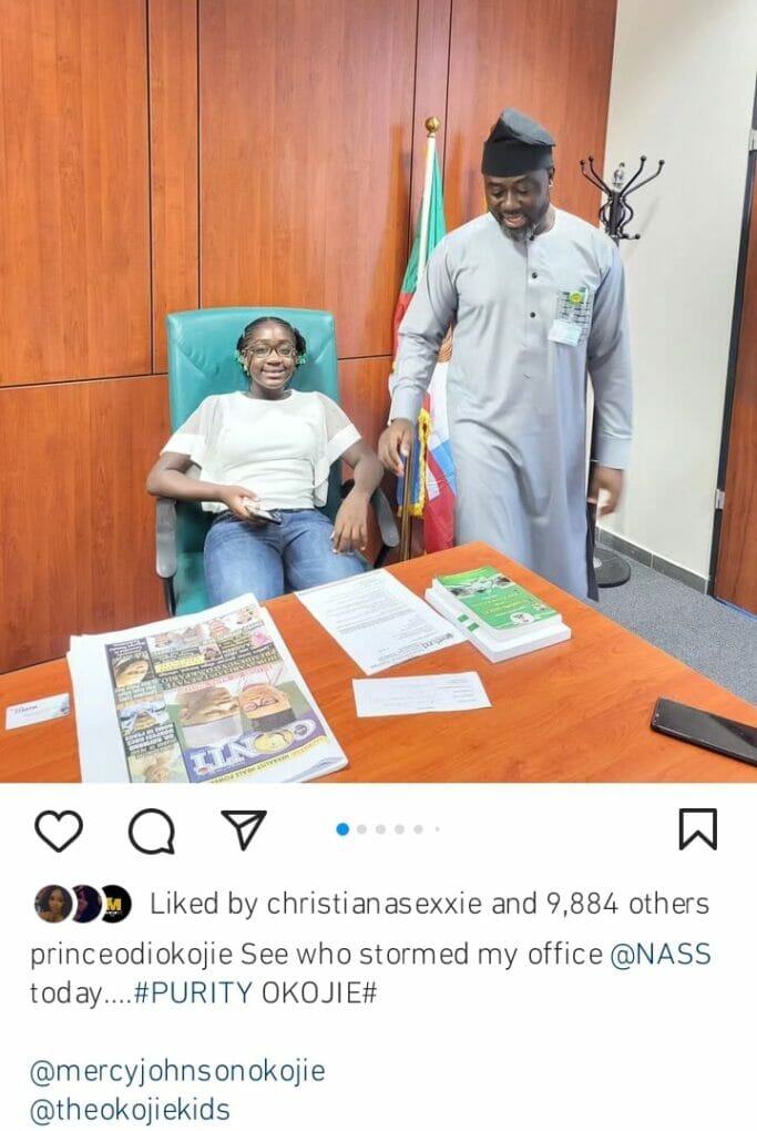Mercy Johnson reacts as daughter storms husband's office
