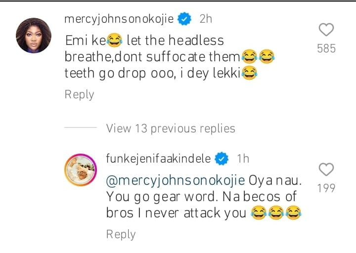 Funke Akindele vows to break Mercy Johnson head, she reacts