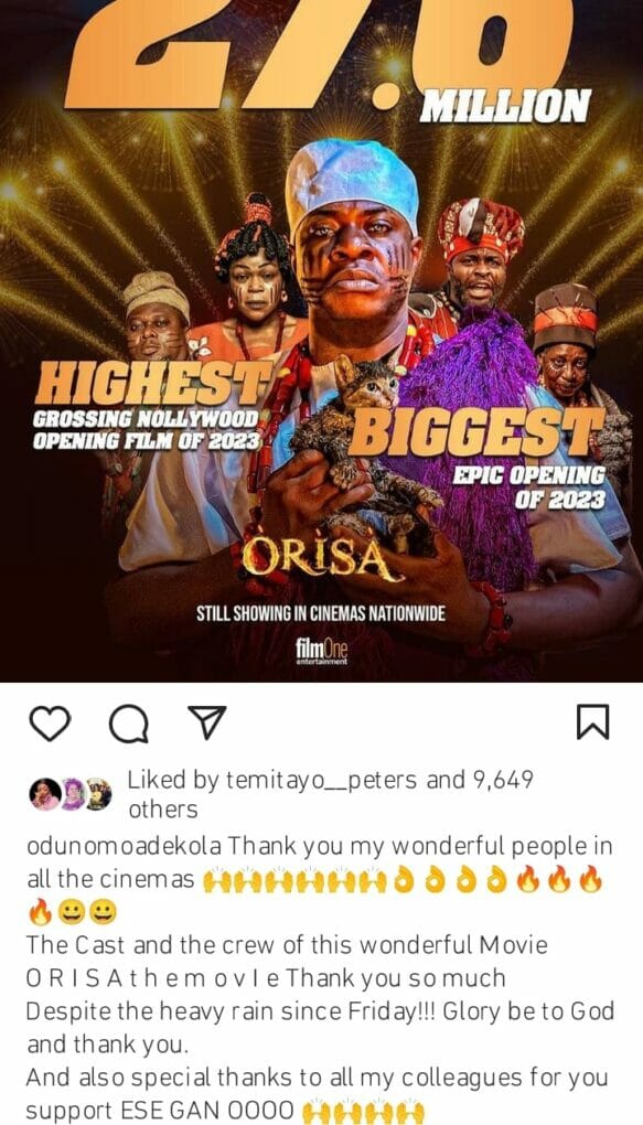 Odunlade Adekola rejoices as Orisa grosses 27.6 million