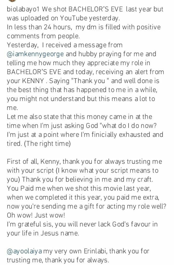 Kenny George credits Biola Bayo's account