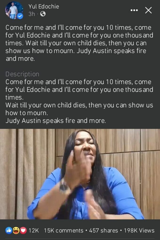 Judy Austin slams those dragging Yul Edochie for returning to work following son's death