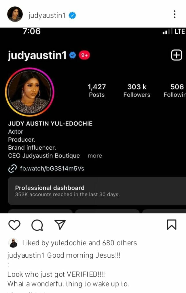 Judy Austin wakes up to Instagram verification