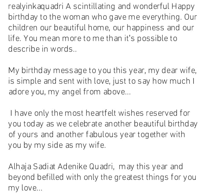 Yinka Quadri celebrates wife's birthday