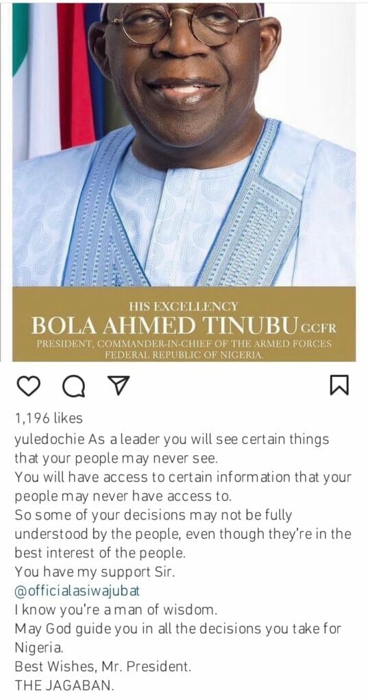 Yul Edochie shows support for Tinubu