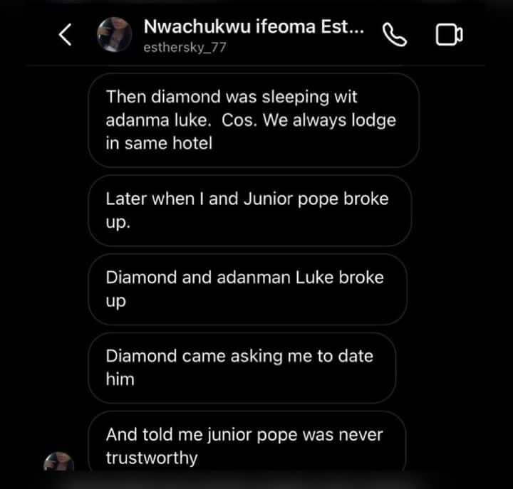 Esther Nwachukwu accuses Junior Pope of sleeping with her