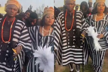 Portable and wife at his Chieftaincy anniversary ceremony
