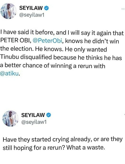 Seyi Law mocks Peter Obi's supporters