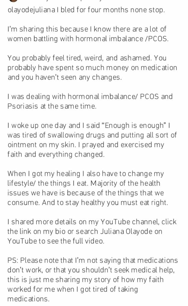 Juliana Olayode opens up on PCOS