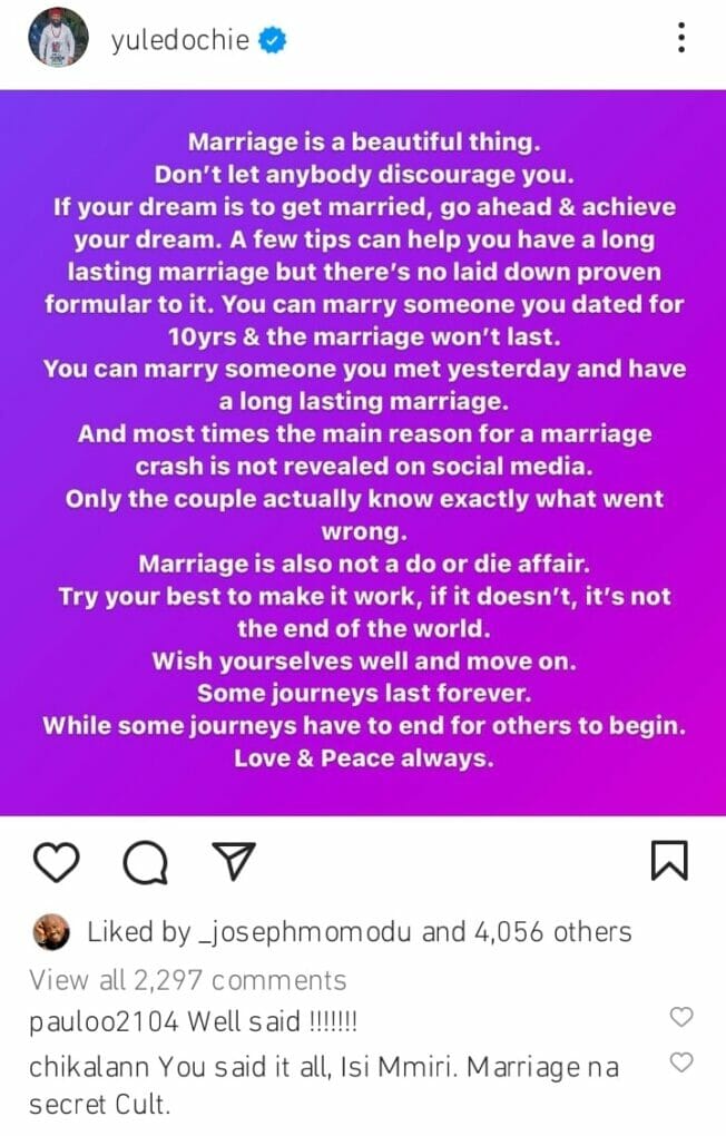 Yul Edochie advises single Nigerians as he speaks on marriage crash