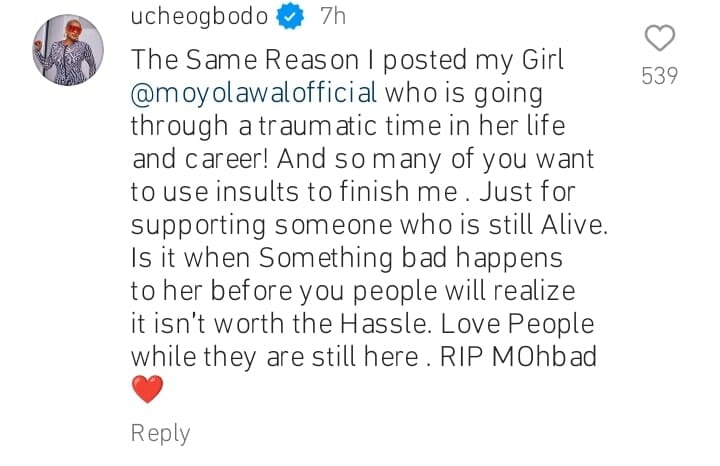 Uche Ogbodo shows support for Moyo Lawal as she reacts to Mohbad's death