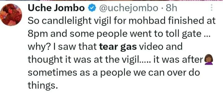 Uche Jombo chides sympathisers at Lekki teargas
