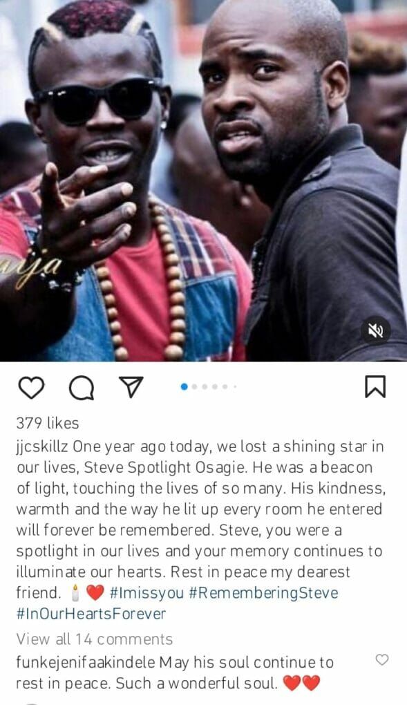 Funke Akindele and JJC Skillz marks one year remembrance of Steve Osagie