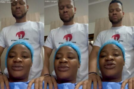 Uche Ogbodo shares video of husband praying for her before CS