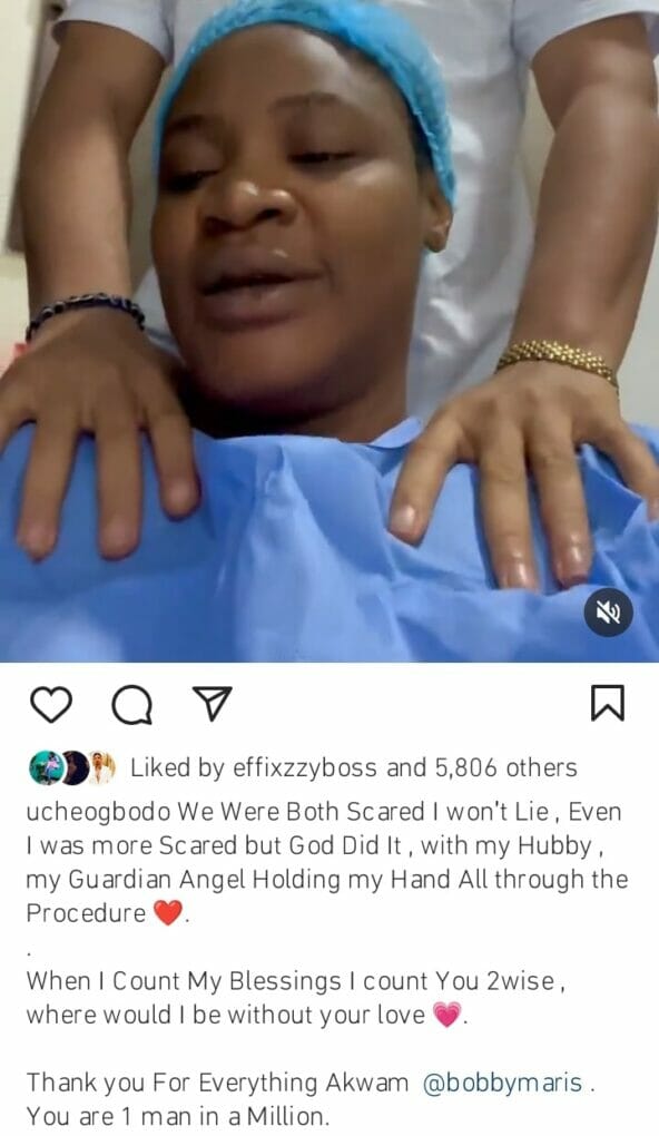 Uche Ogbodo shares video of husband praying for her before CS