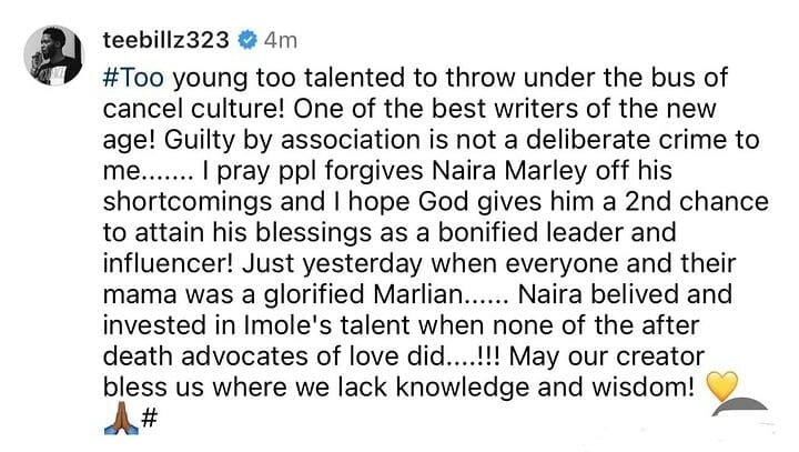 Tee Billz shows support for Naira Marley 